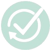 A green checkmark encircled by an arrow, signifying 100% client satisfaction and trust