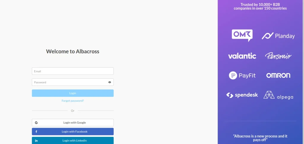 Albacross login interface