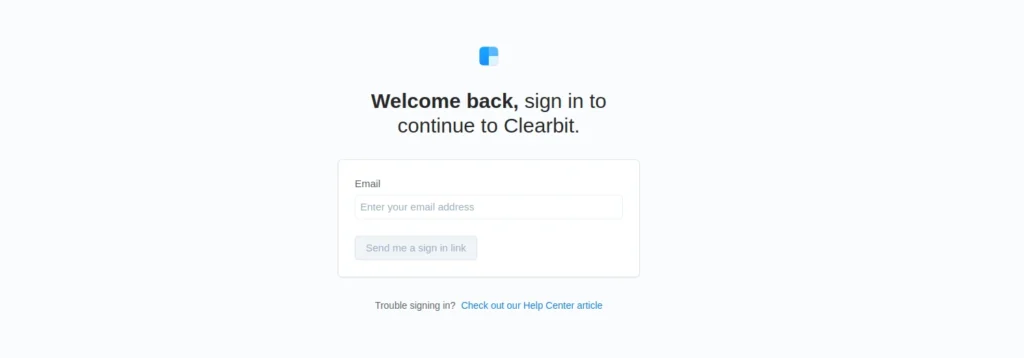 Clearbit login interface