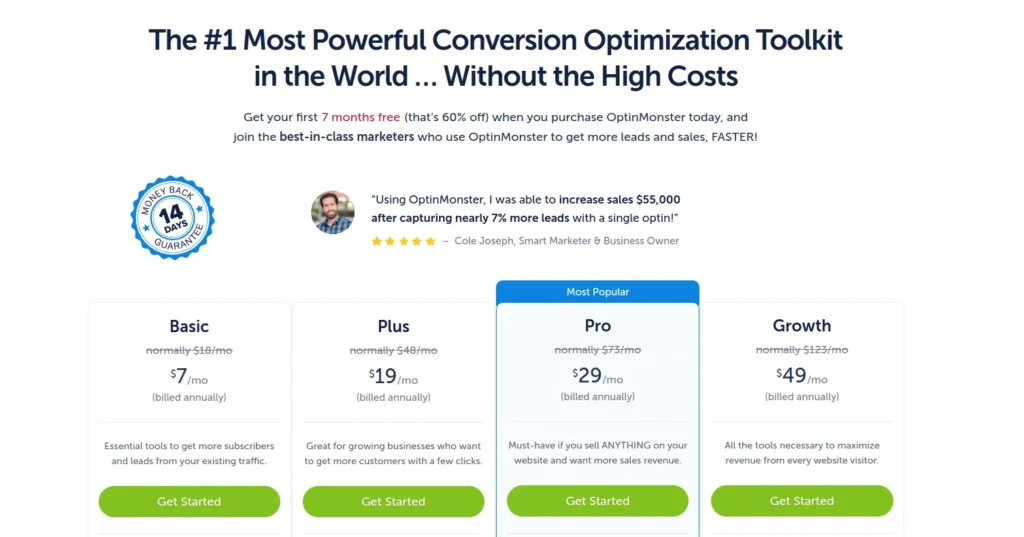 Optinmonster pricing plan