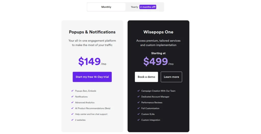 wisepops pricing plan